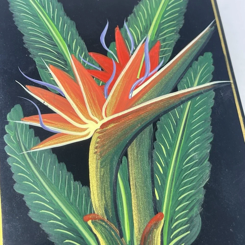 Vintage Black Lacquer Bird of Paradise Trinket Box Jewelry Keepsake Box 6